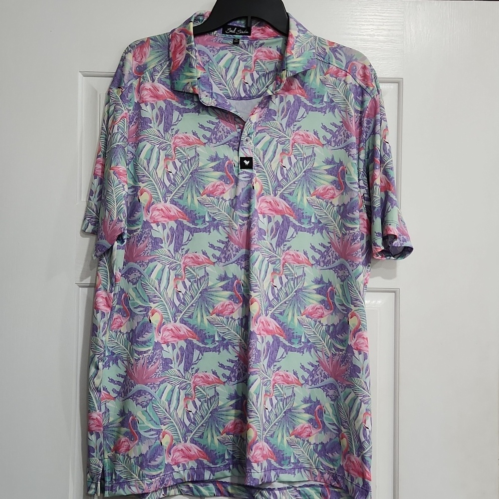 LIKE NEW Bad Birdie Flamingo Print Golf Shirt Size XL